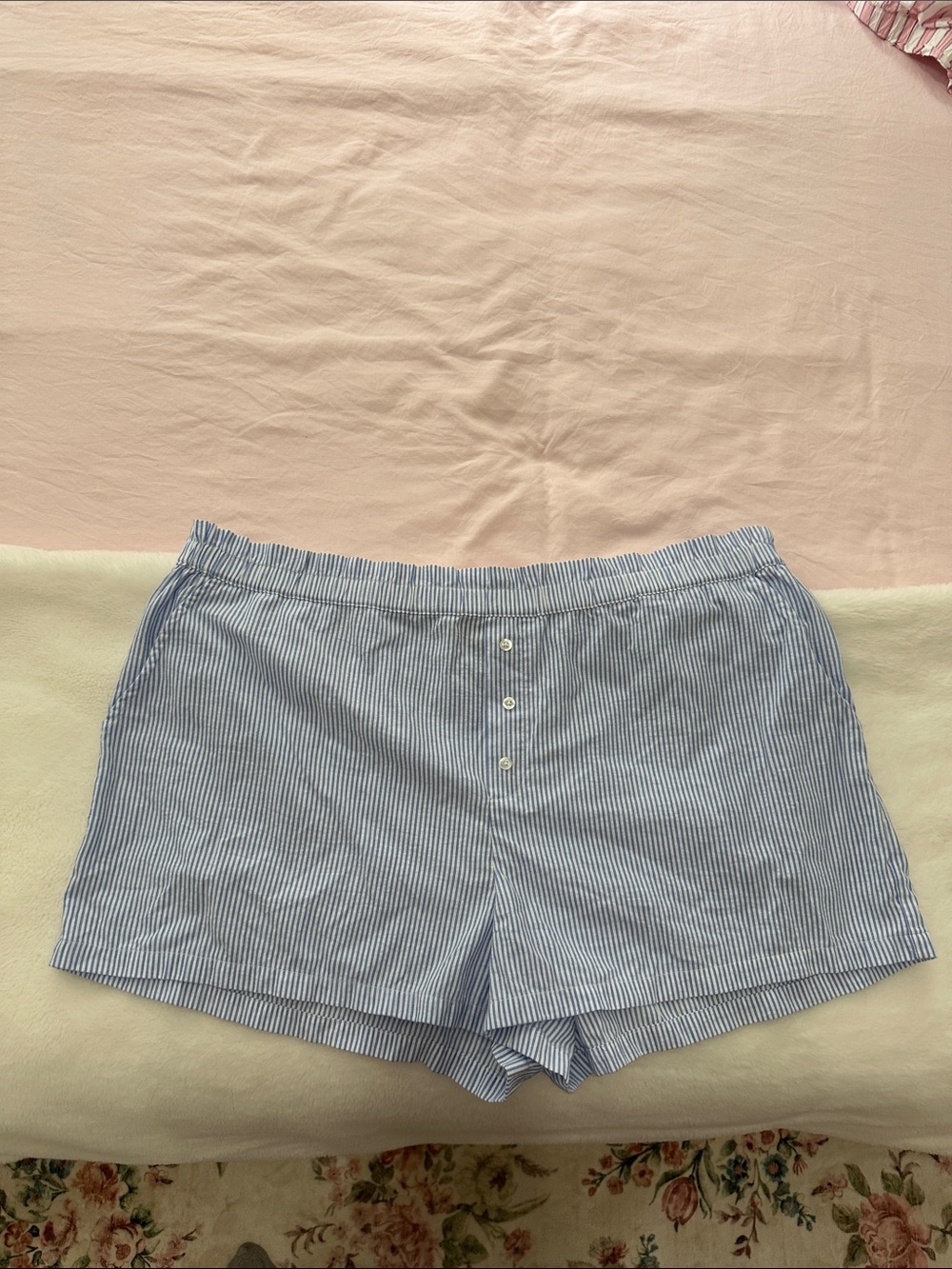 LOFT Blue and White Striped Cotton Lounge Shorts